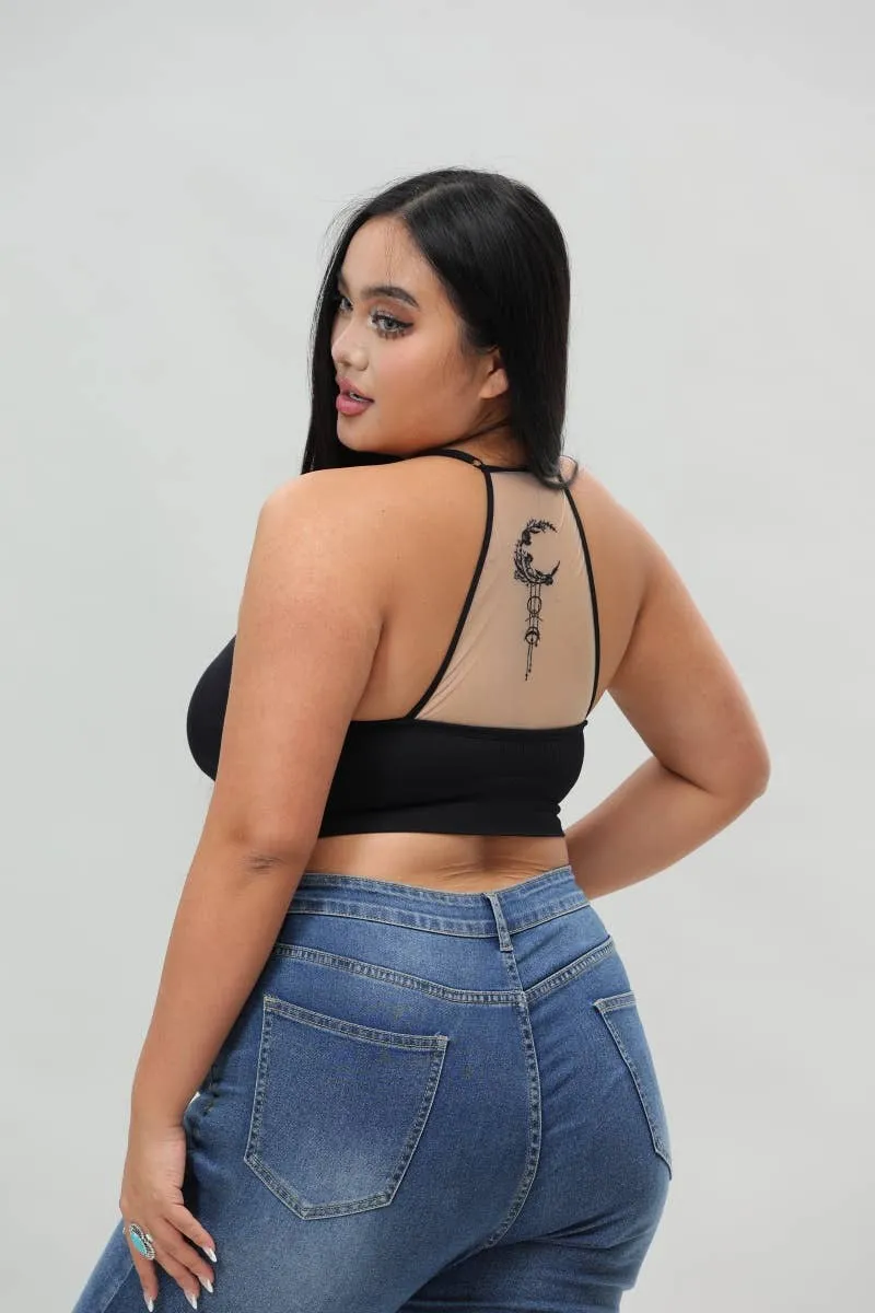 🌙 Plus Size Celestial Curve Dream Catcher Bralette: Black 1X/2X