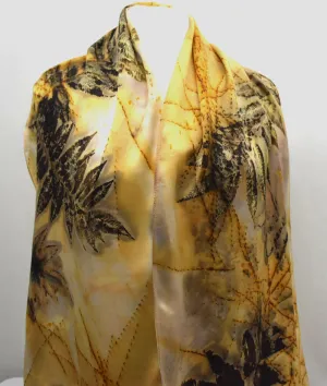 14" x 72" Eco Printed Silk Satin Scarf