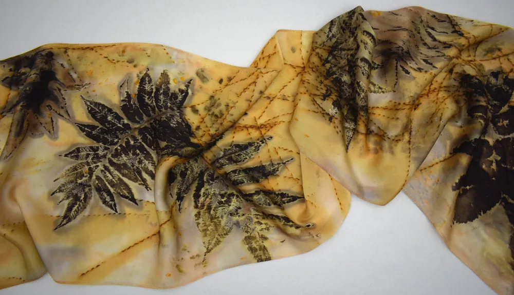 14" x 72" Eco Printed Silk Satin Scarf