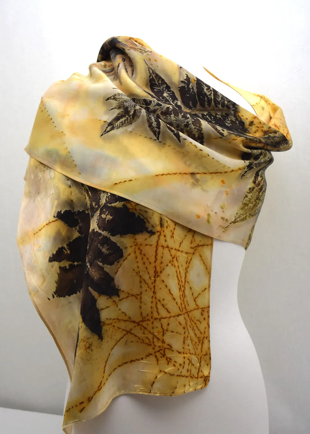 14" x 72" Eco Printed Silk Satin Scarf