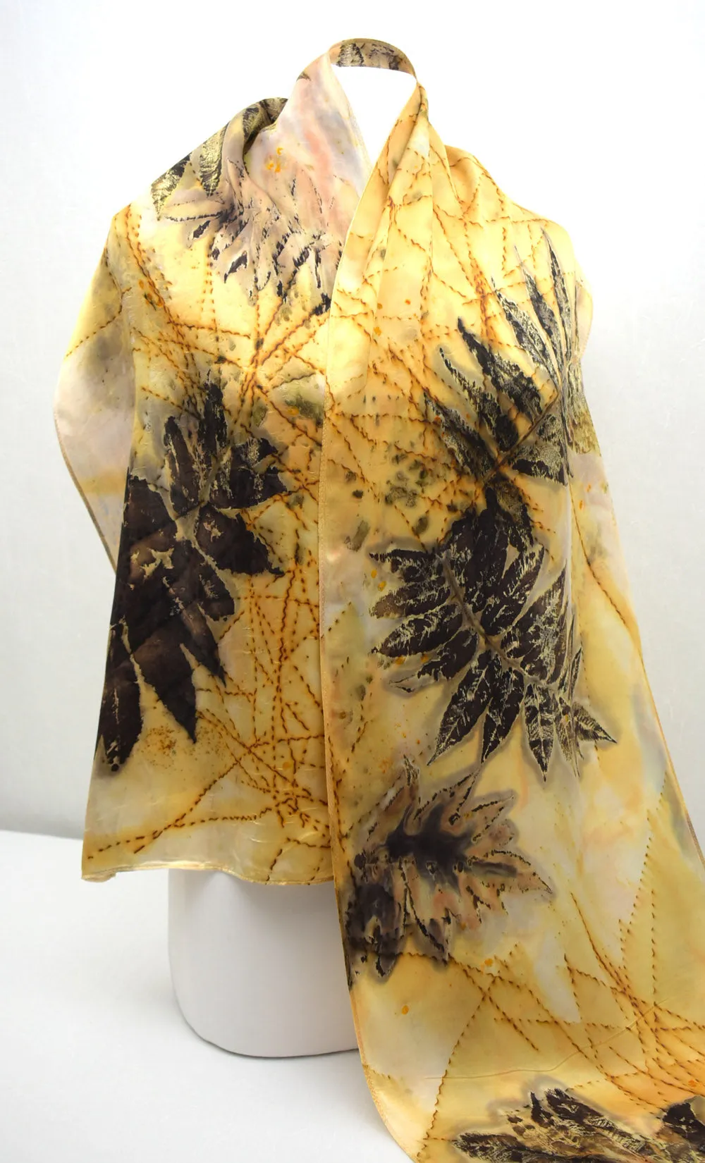 14" x 72" Eco Printed Silk Satin Scarf