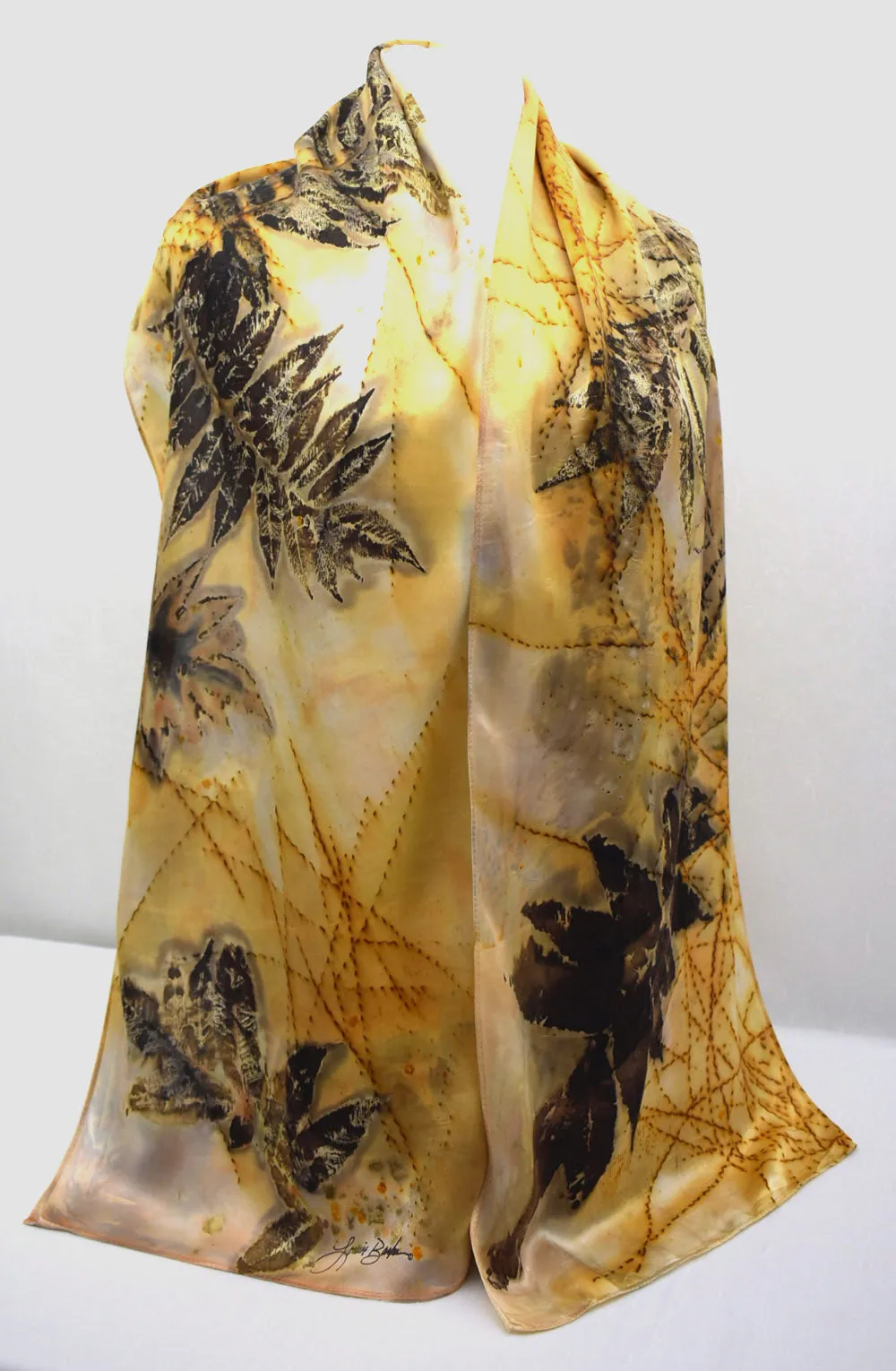 14" x 72" Eco Printed Silk Satin Scarf