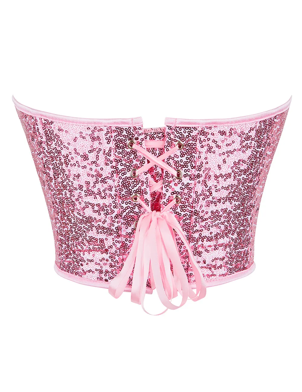 15 Pieces Plastic Bones Pink Sequined Palace Style Lace Up Corset
