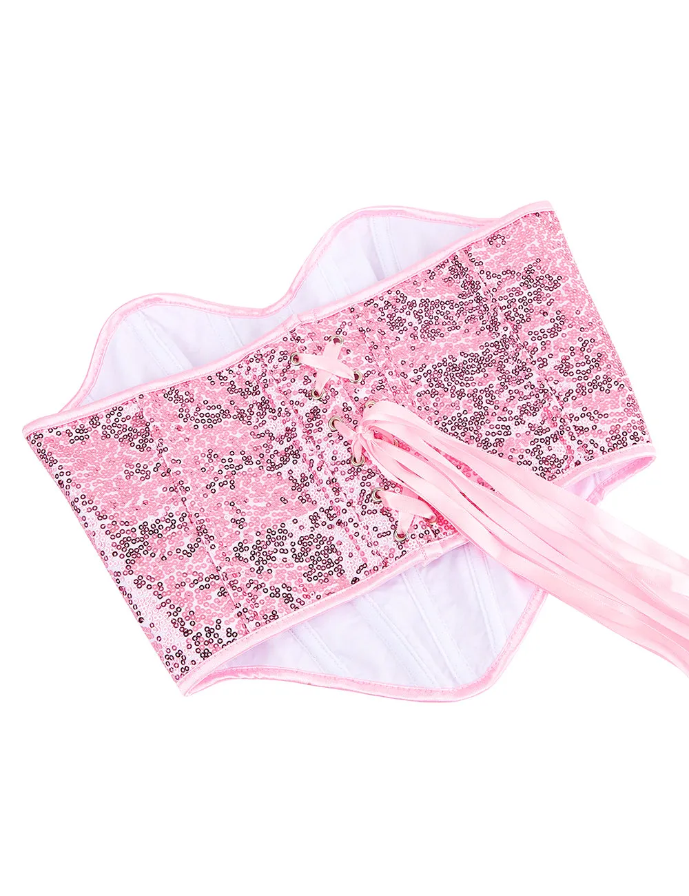 15 Pieces Plastic Bones Pink Sequined Palace Style Lace Up Corset