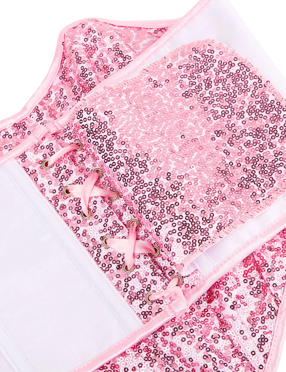 15 Pieces Plastic Bones Pink Sequined Palace Style Lace Up Corset