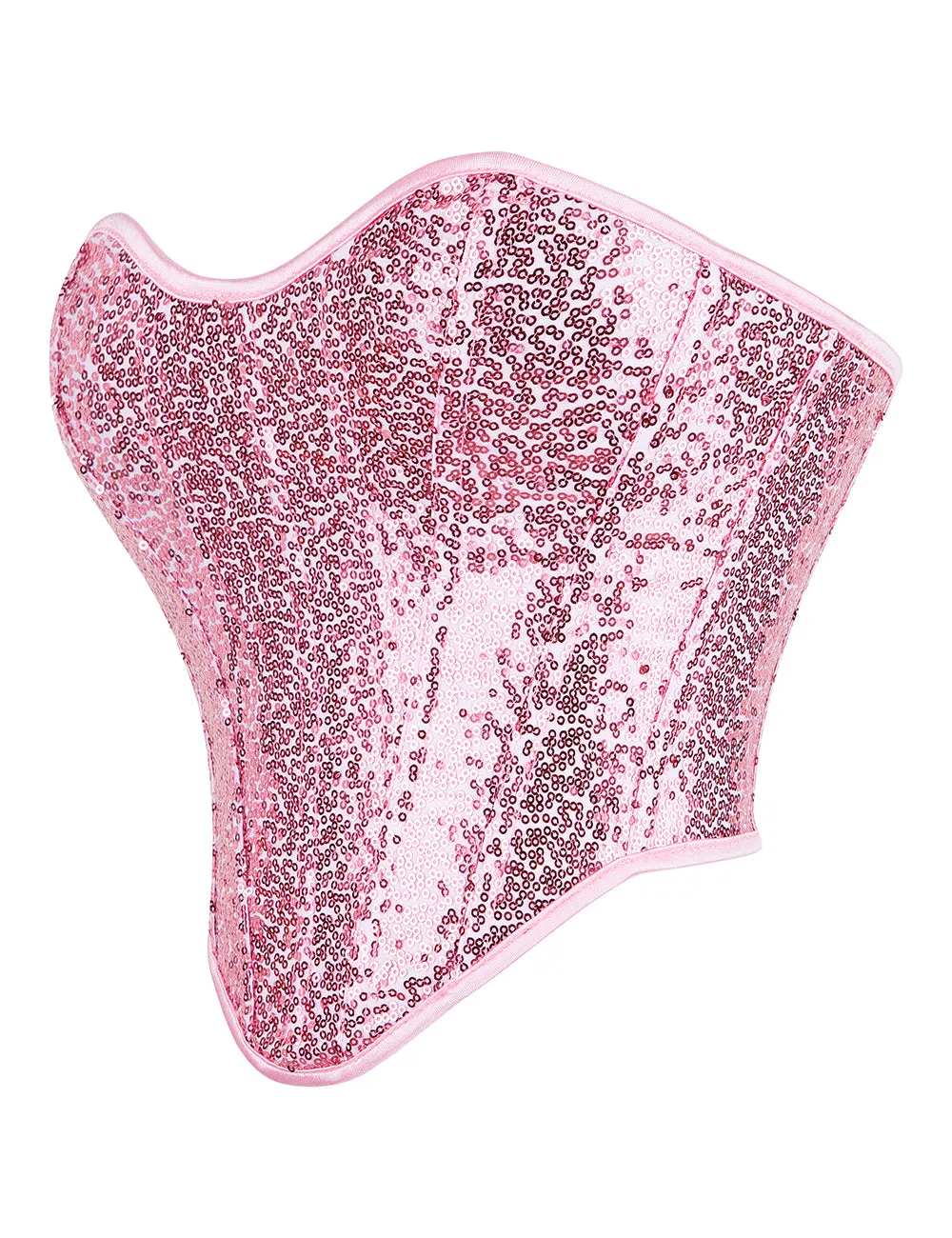 15 Pieces Plastic Bones Pink Sequined Palace Style Lace Up Corset