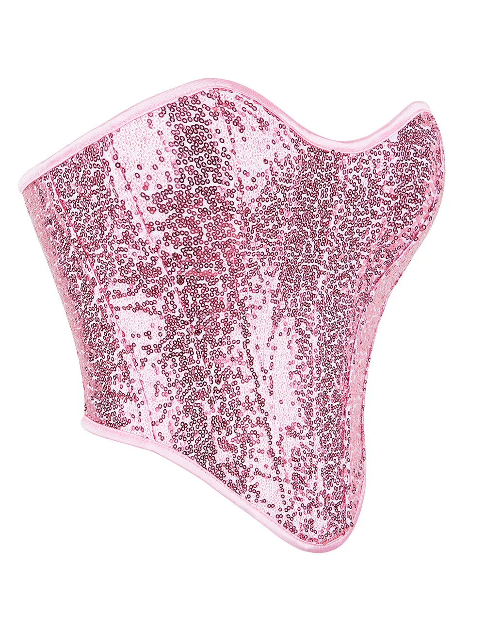 15 Pieces Plastic Bones Pink Sequined Palace Style Lace Up Corset