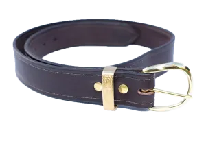 1.50-inch Stitched English Bridle Leather Belt with Solid Brass Belt Keeper