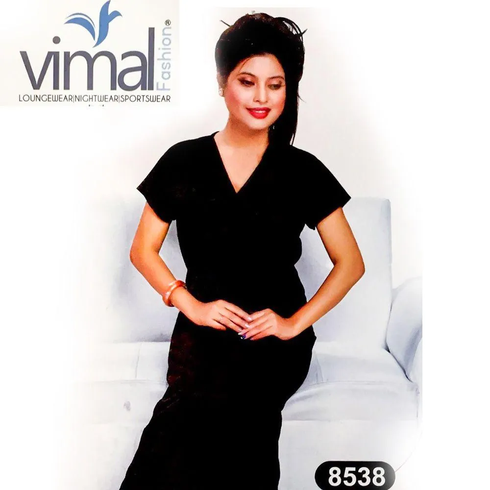 2 Pcs Black Queen Nighty Set with Gown - V8538 - Satin Silk Nighty by Vimal Fashion