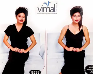 2 Pcs Black Queen Nighty Set with Gown - V8538 - Satin Silk Nighty by Vimal Fashion