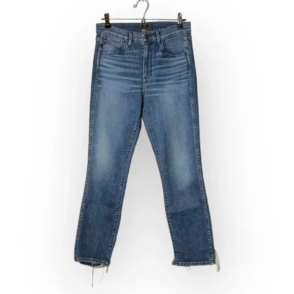 3X1 W3 Blue Cammi Cropped Distressed High-Rise Straight Leg Jeans 27