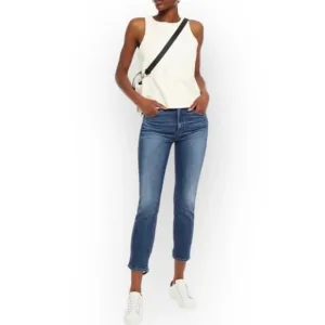3X1 W3 Blue Cammi Cropped Distressed High-Rise Straight Leg Jeans 27