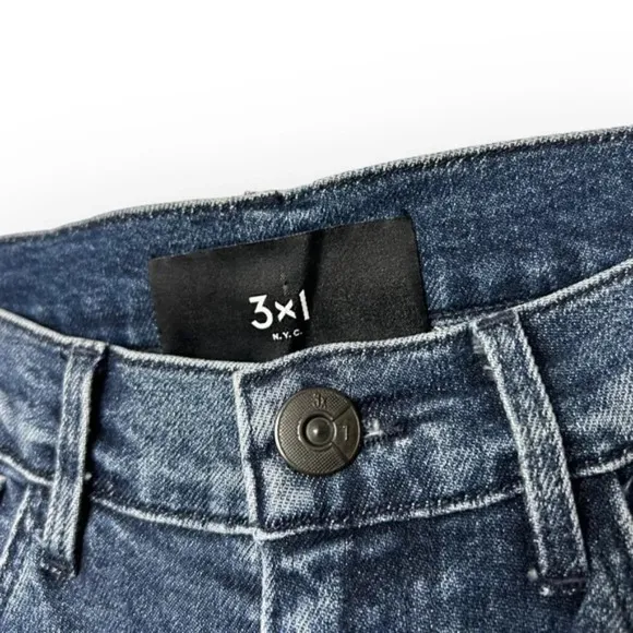 3X1 W3 Blue Cammi Cropped Distressed High-Rise Straight Leg Jeans 27