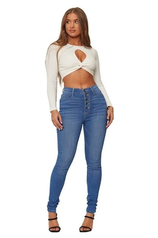 5 Button High Rise Skinny Jean