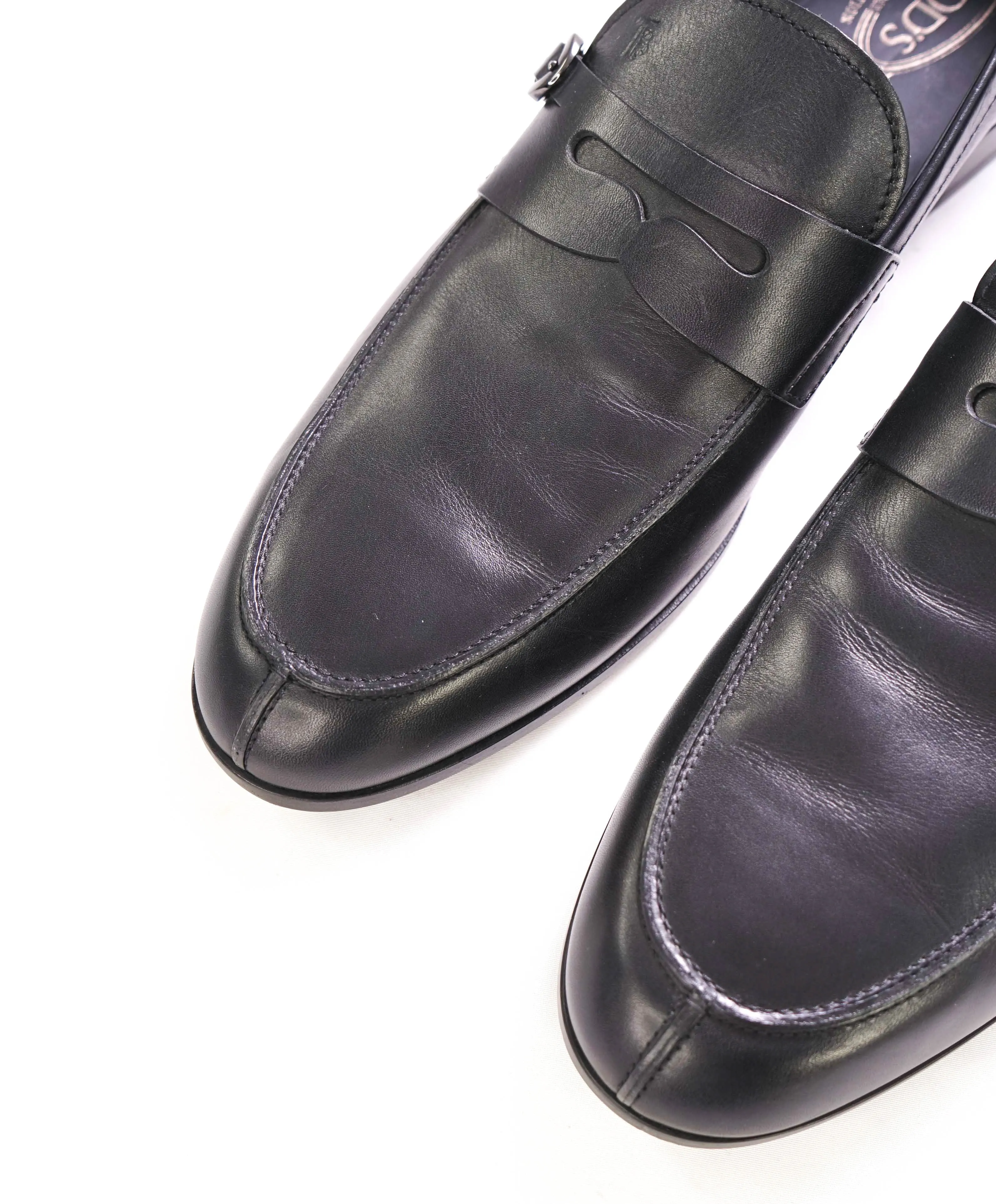$675 TOD’S - Black Penny Monk Leather LOGO Vamp Loafer - (12 Tod's) 13 US