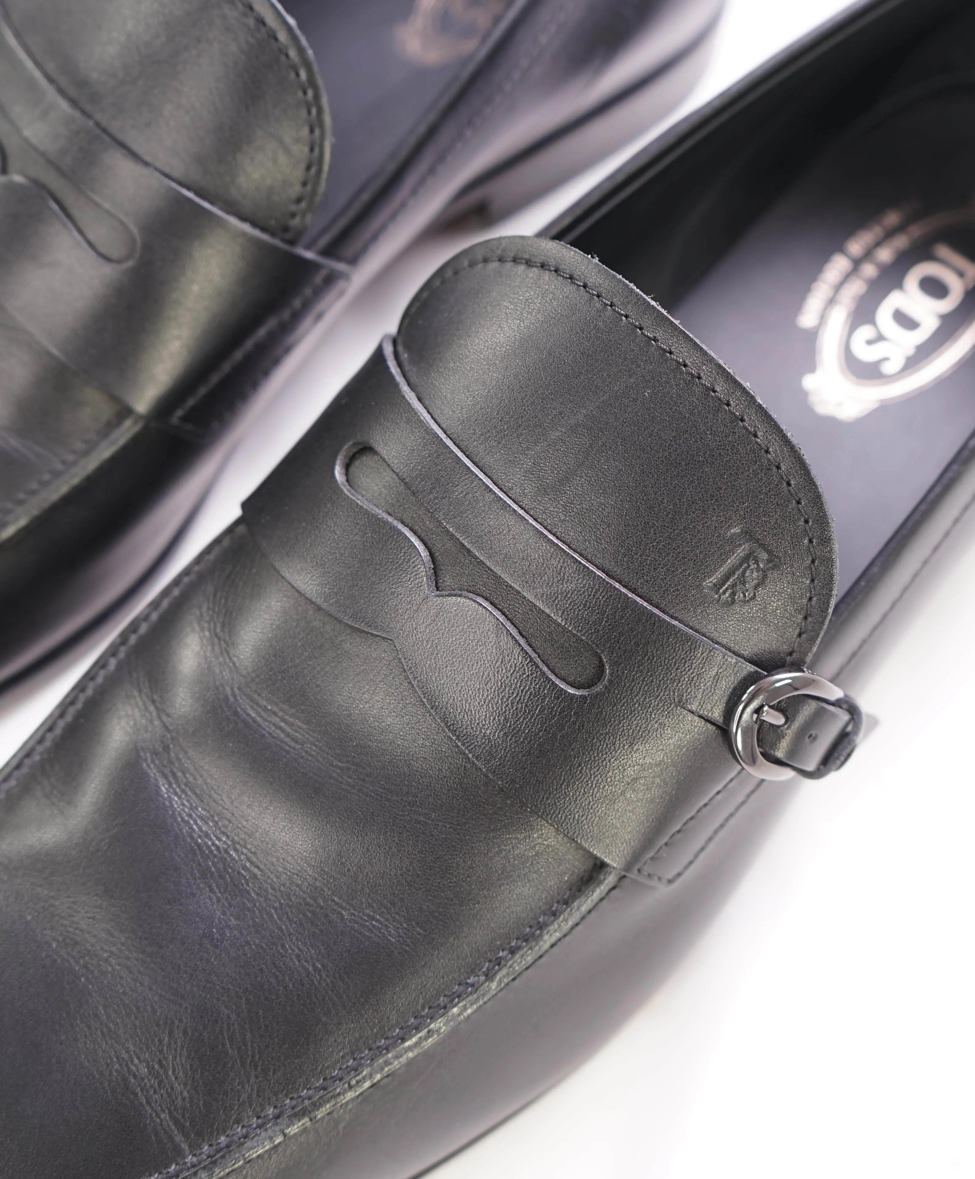 $675 TOD’S - Black Penny Monk Leather LOGO Vamp Loafer - (12 Tod's) 13 US