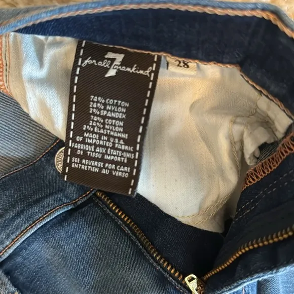 7 For All Mankind Womens Stretch Straight Leg Pockets Denim Jeans Blue Size 28