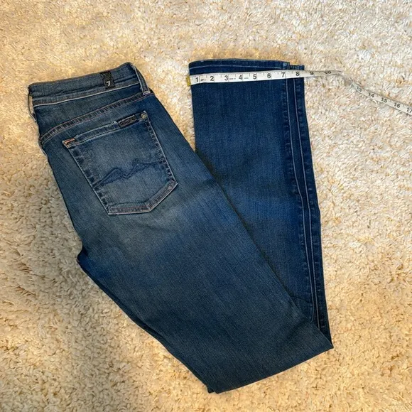 7 For All Mankind Womens Stretch Straight Leg Pockets Denim Jeans Blue Size 28