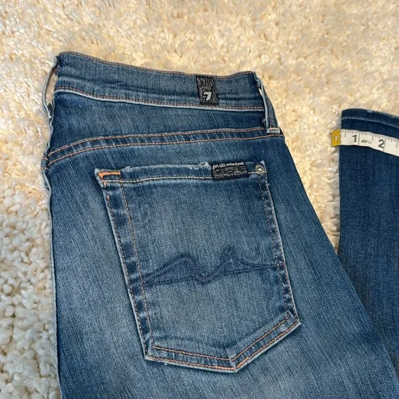 7 For All Mankind Womens Stretch Straight Leg Pockets Denim Jeans Blue Size 28