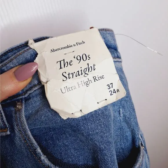 Abercrombie &amp; Fitch The 90s Straight Ultra High Rise Jeans Cross Front 37 / 24 R