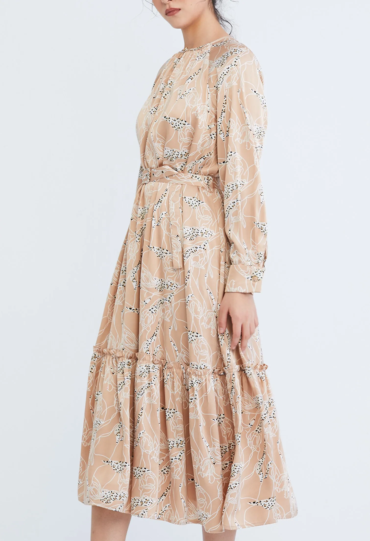 Abstract Allover Flora Belted Dress