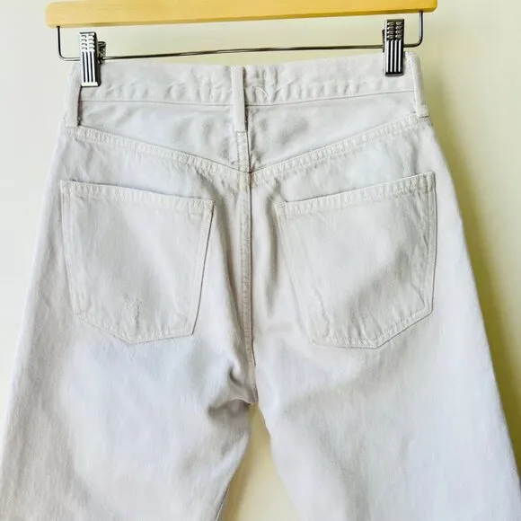 Agolde 90's crop pinch waist distressed straight jeans, white , Size 23 M69