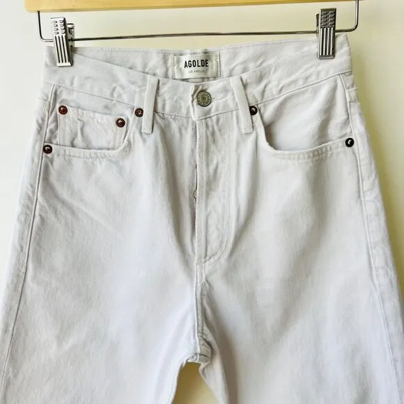Agolde 90's crop pinch waist distressed straight jeans, white , Size 23 M69