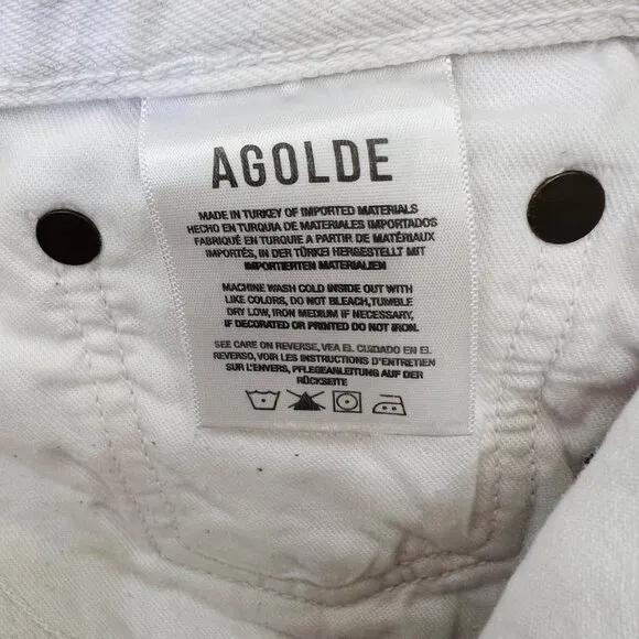 Agolde 90's crop pinch waist distressed straight jeans, white , Size 23 M69