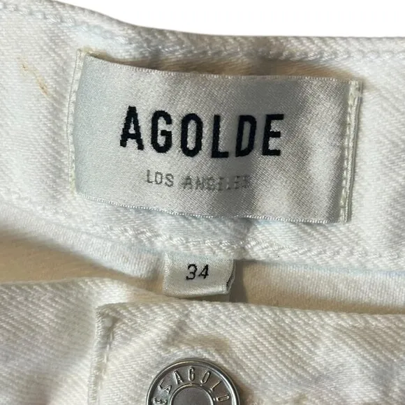 AGOLDE Cooper Cargo Jeans Women's 34 Milkshake Straight Leg Full Length Denim