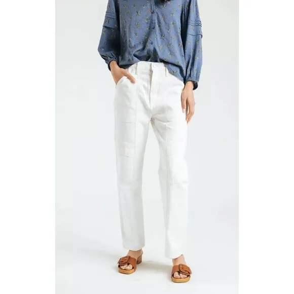 AGOLDE Cooper Cargo Jeans Women's 34 Milkshake Straight Leg Full Length Denim
