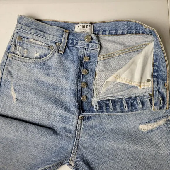 AGOLDE Jeans 90s Grunge Pinch Waist High Rise Loose Fit Ripped Button Fly USA