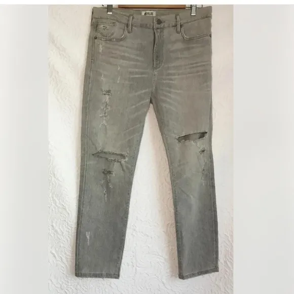 AGOLDE Sophie High Waisted High Rise Crop Gray Ripped Distressed Jeans Size 30