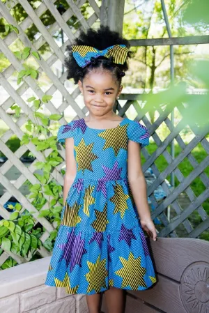Aja Girl Dress- Blue and yellow star
