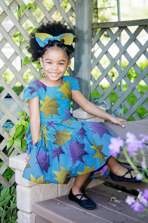 Aja Girl Dress- Blue and yellow star