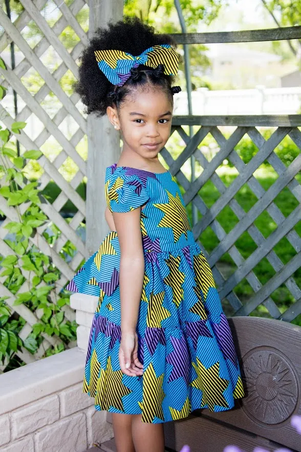 Aja Girl Dress- Blue and yellow star