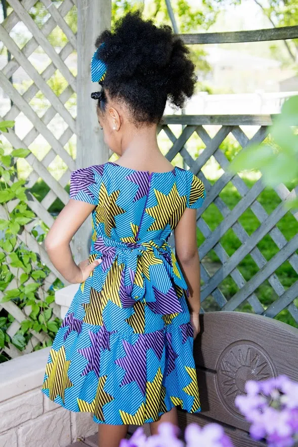 Aja Girl Dress- Blue and yellow star