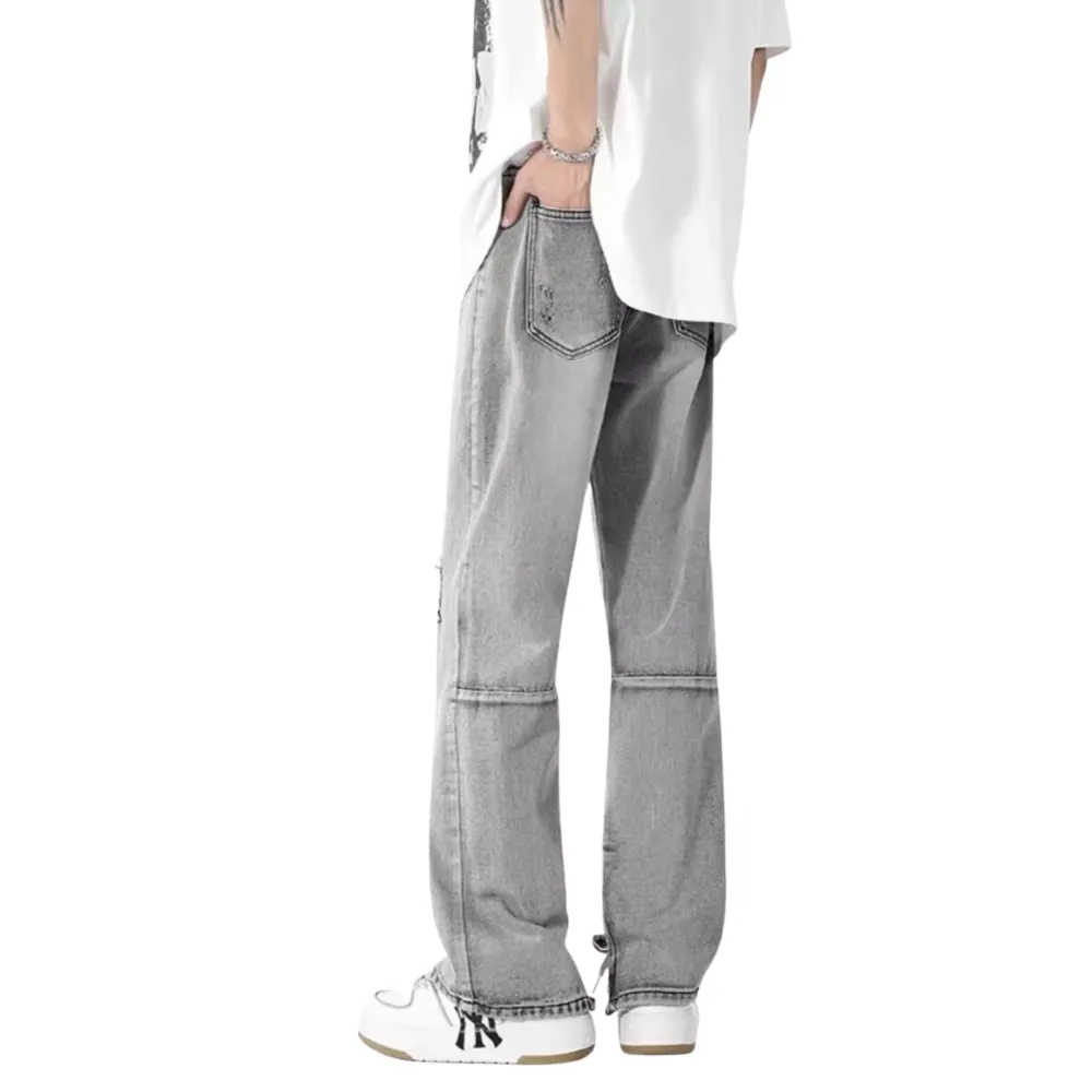 American High Street Washed Gray Ripped Zipper Micro Slit Pants
