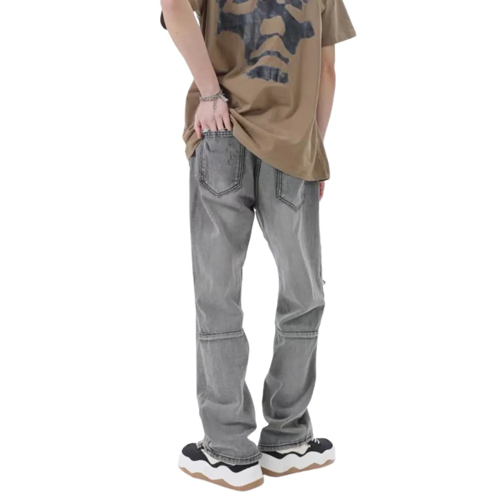 American High Street Washed Gray Ripped Zipper Micro Slit Pants