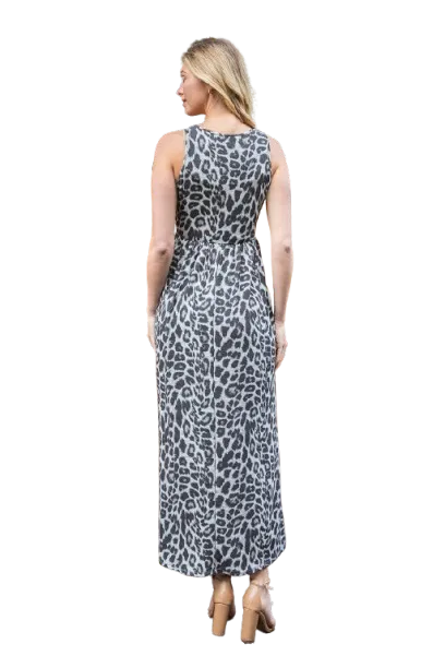 Animal Print Sleeveless Maxi Dress Grey - Pack of 6