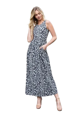 Animal Print Sleeveless Maxi Dress Grey - Pack of 6