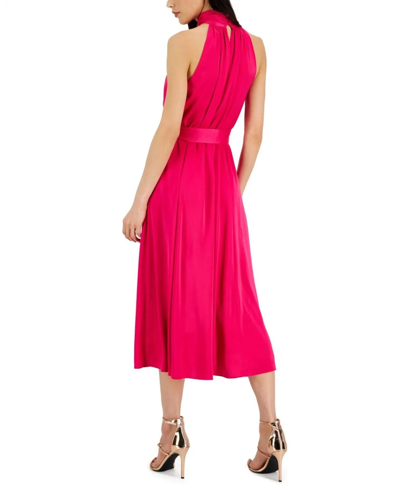 Anne Klein Women's Twist-Neck Sleeveless Midi Dress 10856173 Amaranth Pink 12