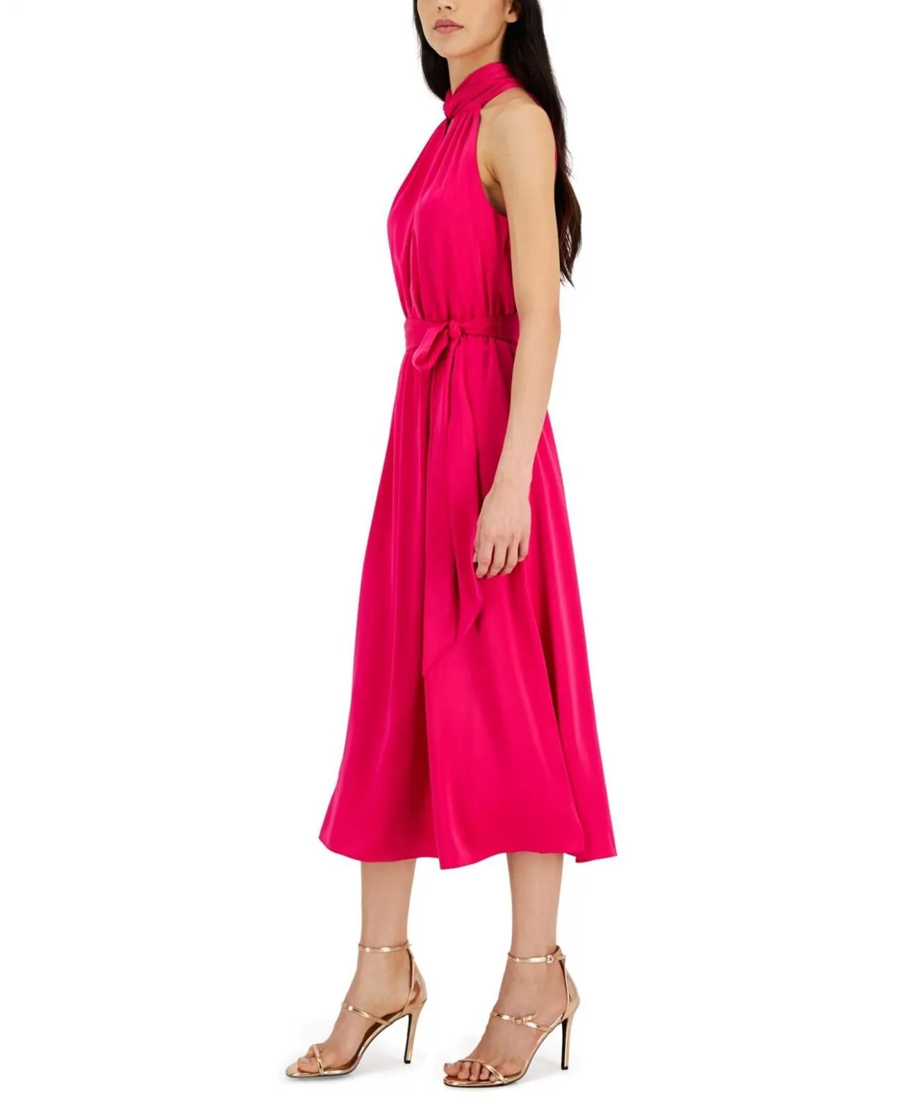 Anne Klein Women's Twist-Neck Sleeveless Midi Dress 10856173 Amaranth Pink 12