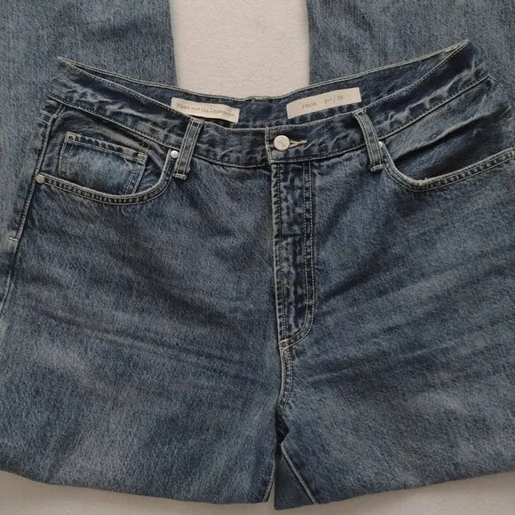 Anthropologie Pilcro Folio Jeans 32 Wide Leg High Rise Rigid Medium Wash Denim