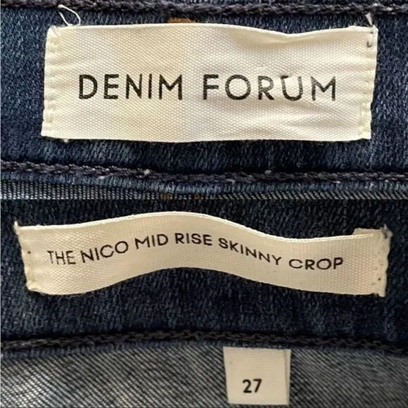 ARITZIA Denim Forum Nico Mid Rise Skinny Ankle Crop Denim Jeans Blue 27