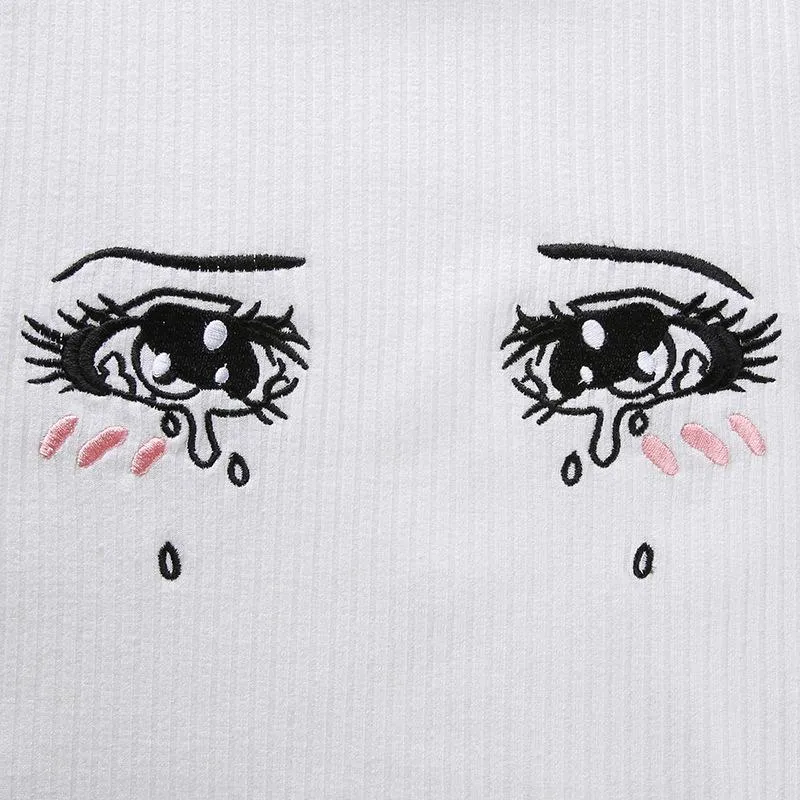 [@aryyzona ] "EMBROIDERED TEARS COMIC EYES" CROP TOP K112015