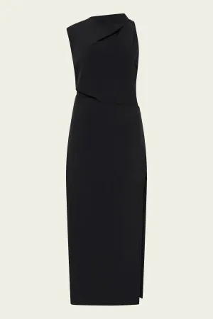 Asymm Tuck Dress in Black
