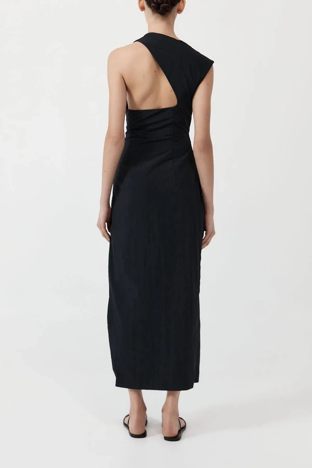 Asymm Tuck Dress in Black