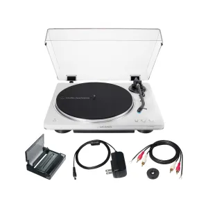 Audio Technica LP70XBT Fully Automatic Wireless Belt-Drive Turntable, White Silver w/AT6028 Cleaning Tool Kit