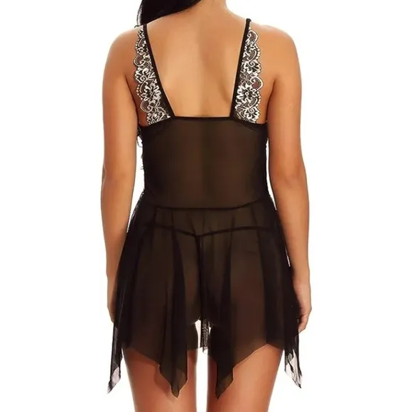 Avidlove Women's Lingerie Lace Babydoll V Neck Nightwear Strap Chemise/thong set