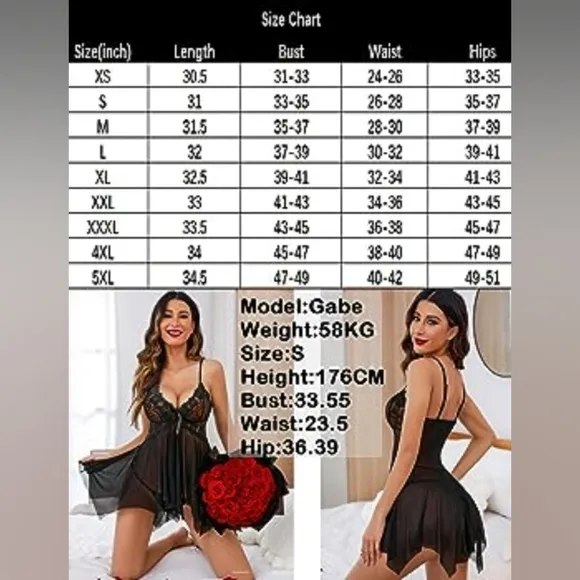 Avidlove Women's Lingerie Lace Babydoll V Neck Nightwear Strap Chemise/thong set